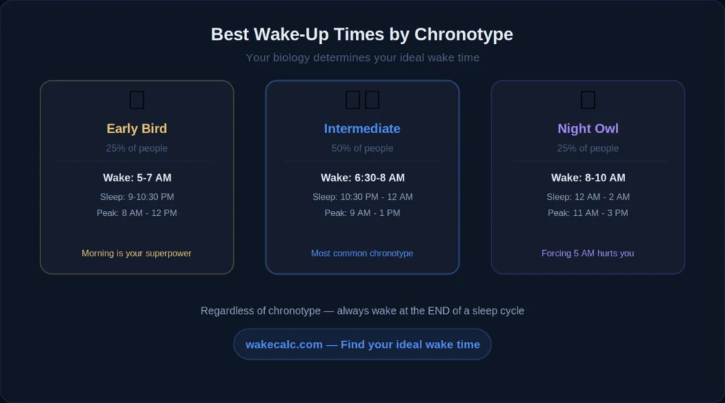 best time to wake up by chronotype early bird intermediate night owl