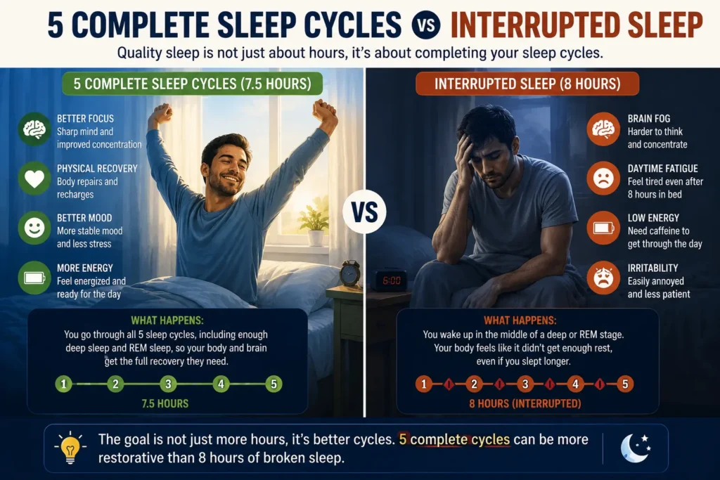 Complete sleep vs interrupted sleep cycles